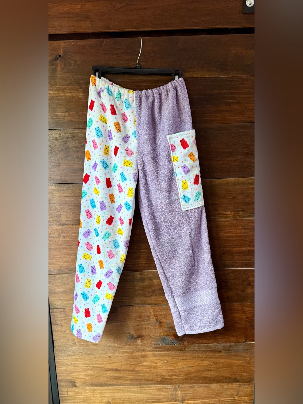 Towel pants gummy bears and purple